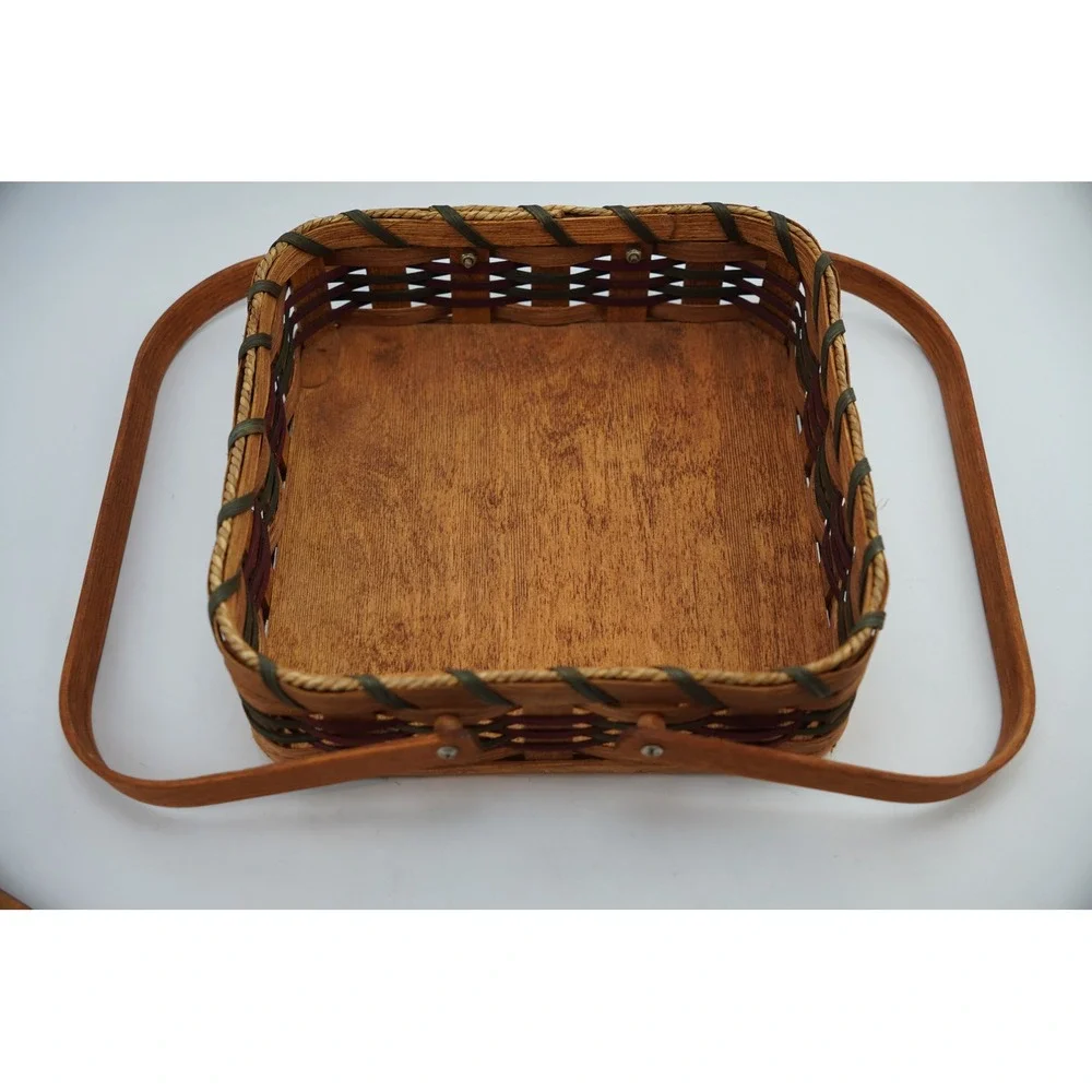 Handmade Amish Eli & Caroline Troyer Woven Basket & Leather Handle 12